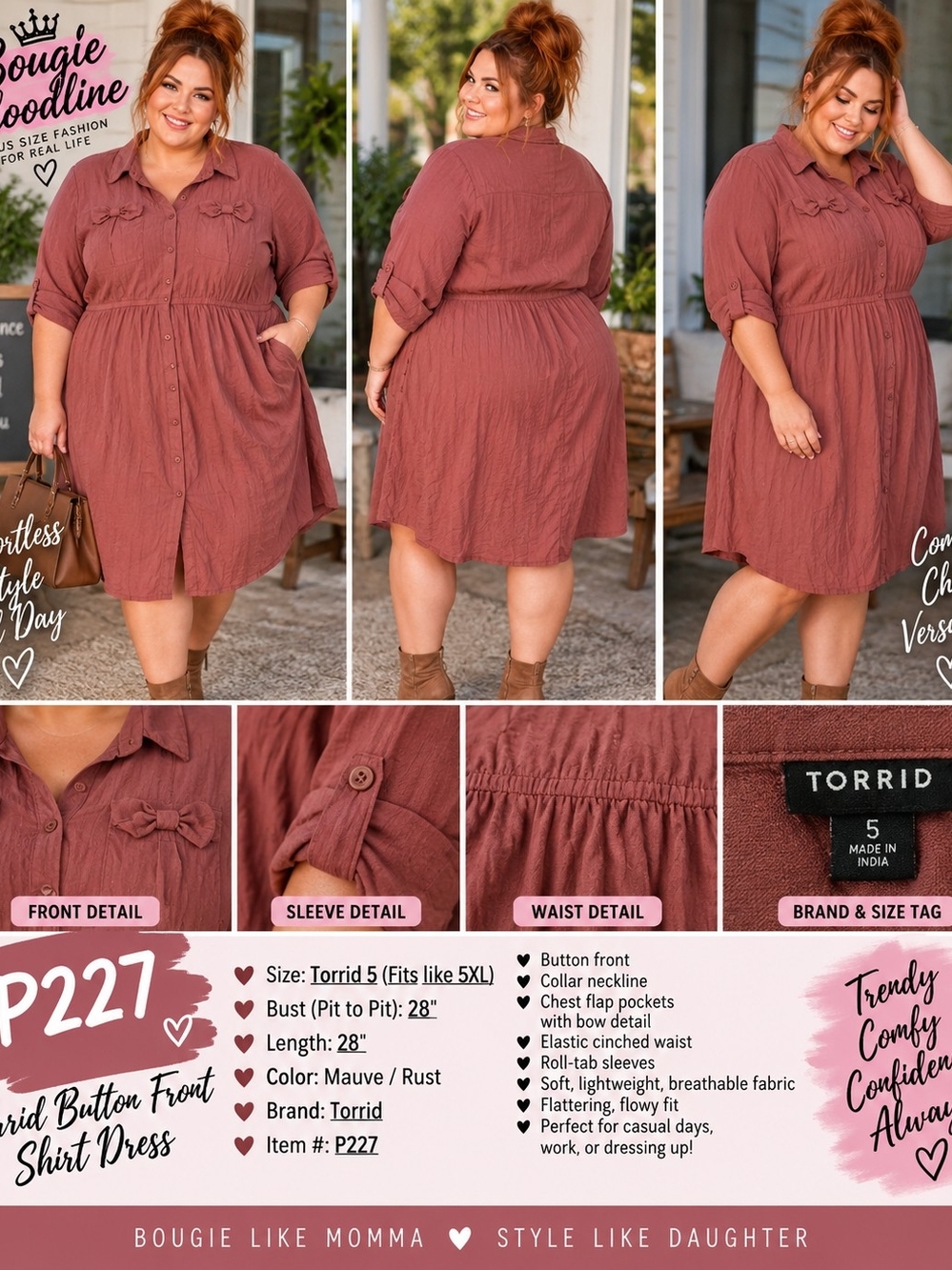 🍂 P227 – Torrid Rust Button-Front Shirt Dress